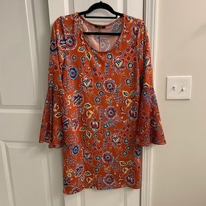 Jersey Knit Bell Sleeve Paisley Floral Dress - L